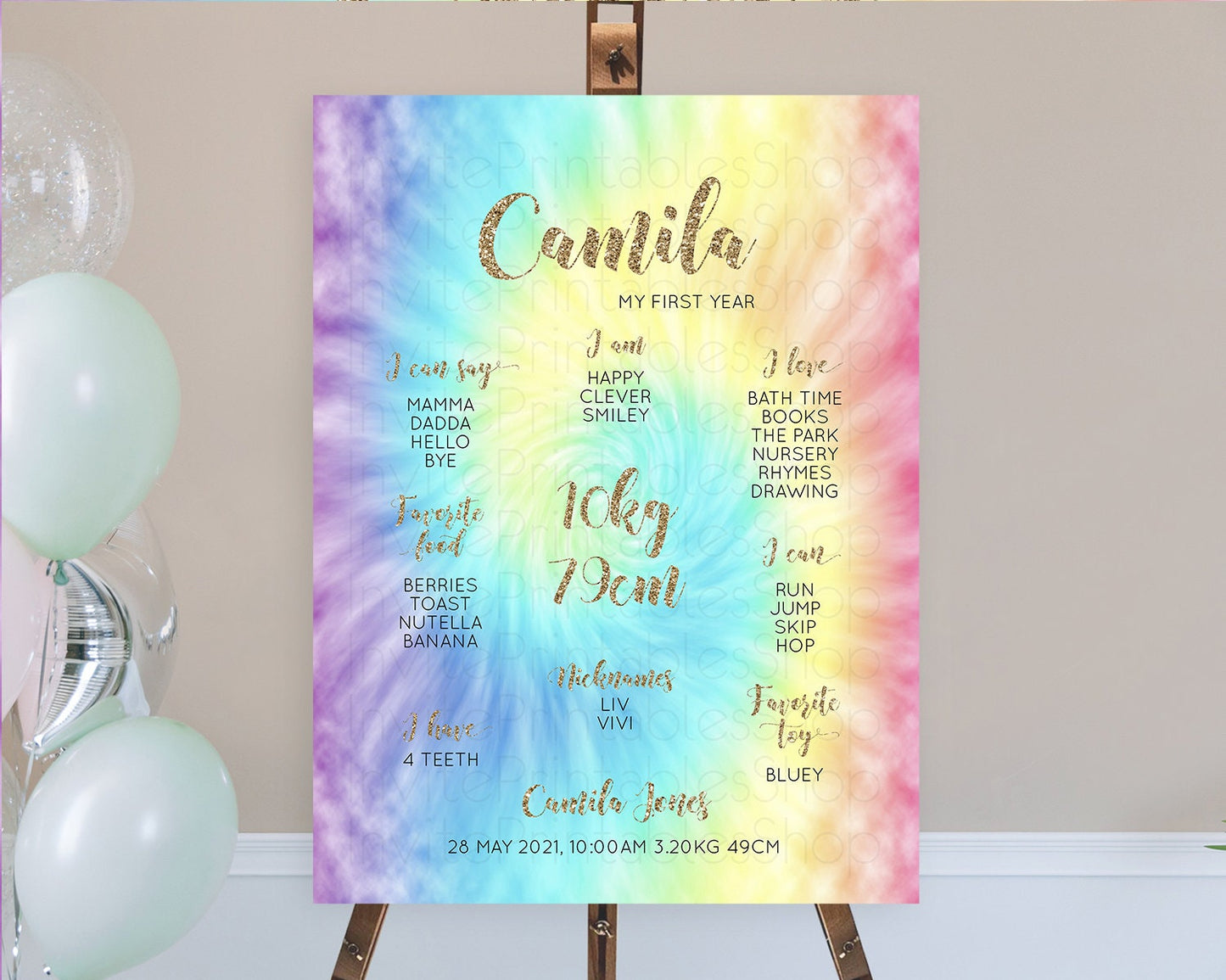 Tie Dye Milestone Board Rainbow First Birthday Milestone Poster Pastel Milestone Colorful Milestone Board Pastel Rainbow Birthday D10580