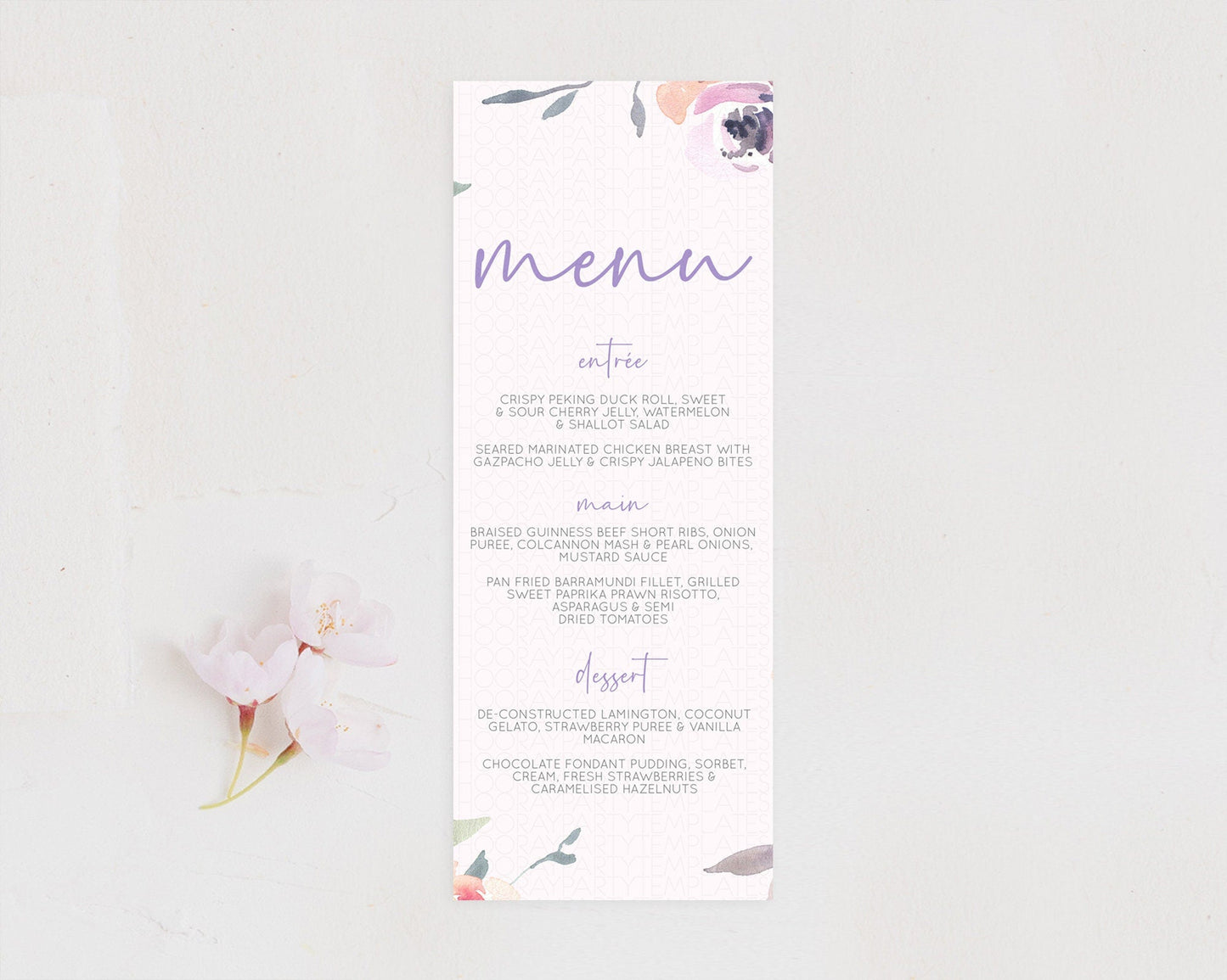 Secret Garden Menu Wildflower Menu Template Pastel Flower Garden Table Decor Boho Floral Dinner Dessert Floral Party Food Menu D10198