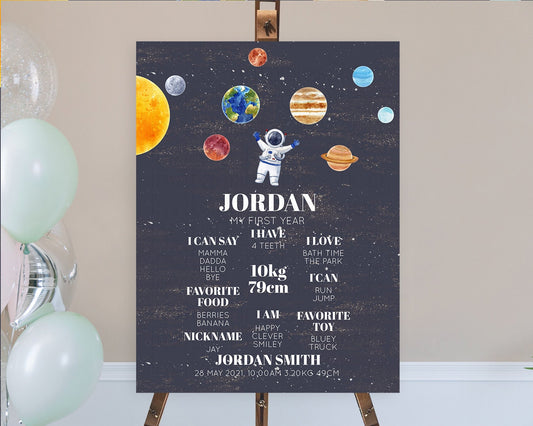 Editable Space First Birthday Milestone Poster Space Milestone Board First T