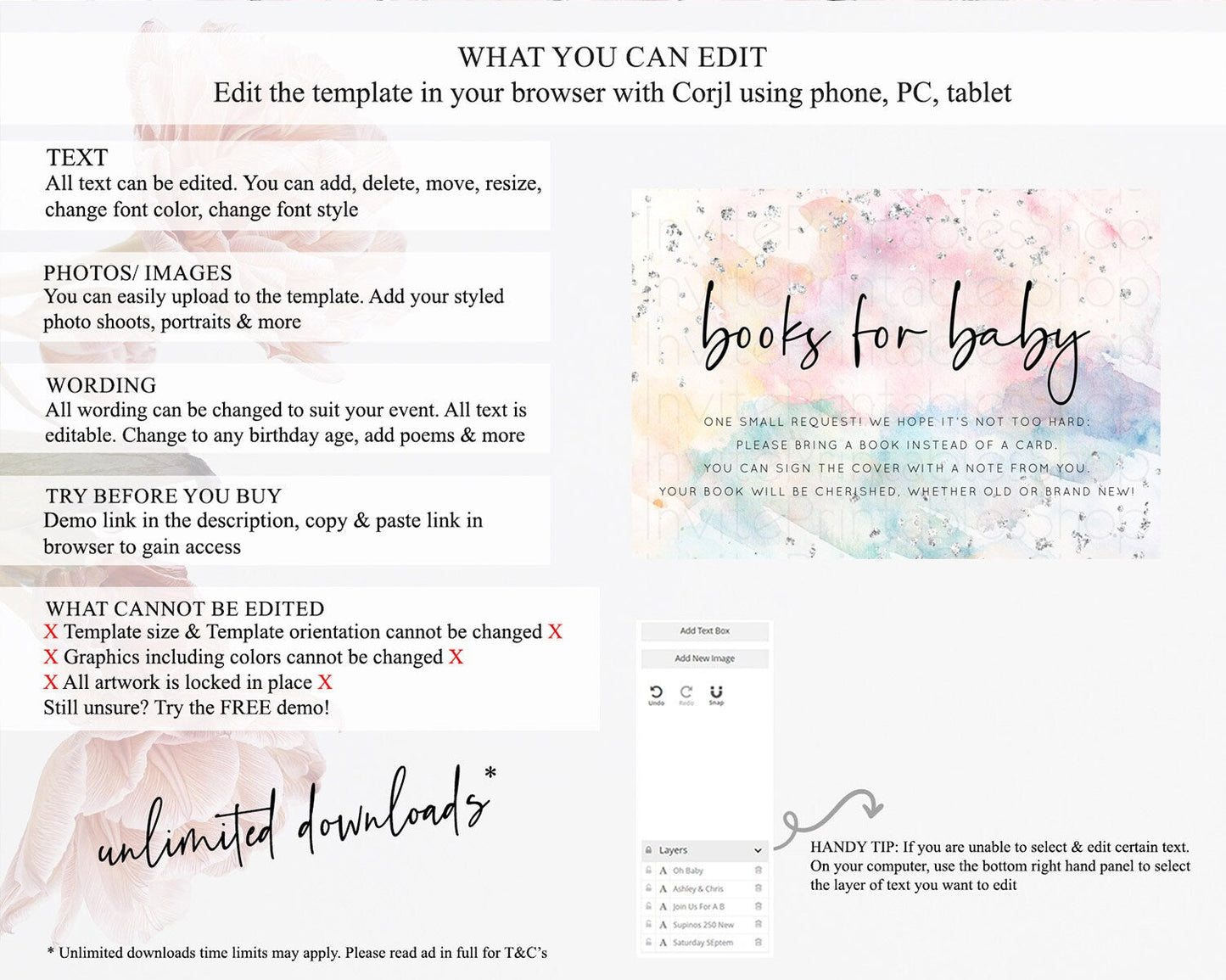 Pastel Rainbow Books For Baby Card Pastel Book Insert Pastel Colorful Book Card Confetti Watercolor Silver Guests Book Poem Request D10945