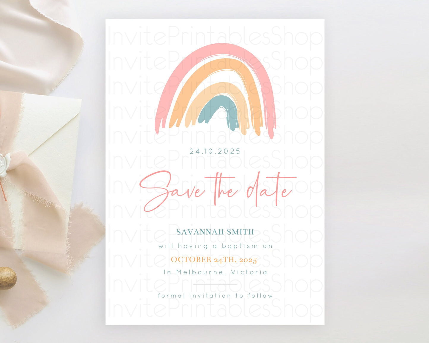 Editable Pastel Rainbow Save The Date Template Boho Colorful Rainbow Party R