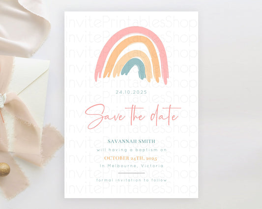 Editable Pastel Rainbow Save The Date Template Boho Colorful Rainbow Party R