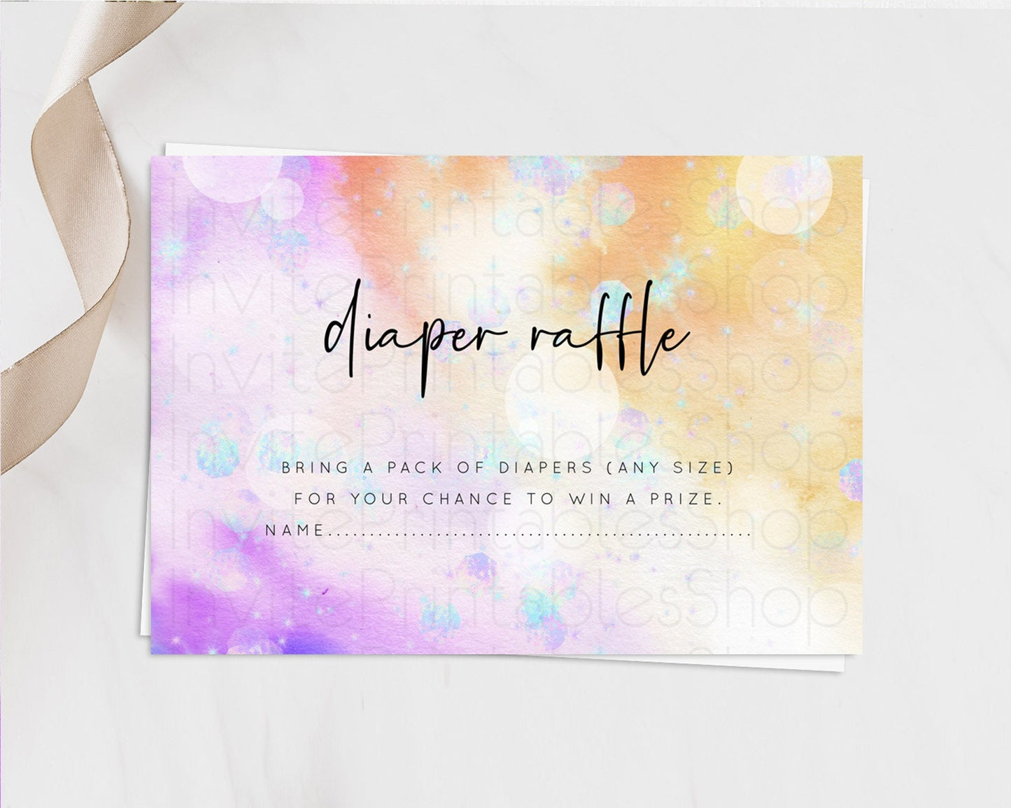 Rainbow Diaper Raffle Card Pastel Diaper Insert Colorful Pastel Watercolor Ombre Diaper Ticket Iridescent Sprinkles Raffle Game D10690