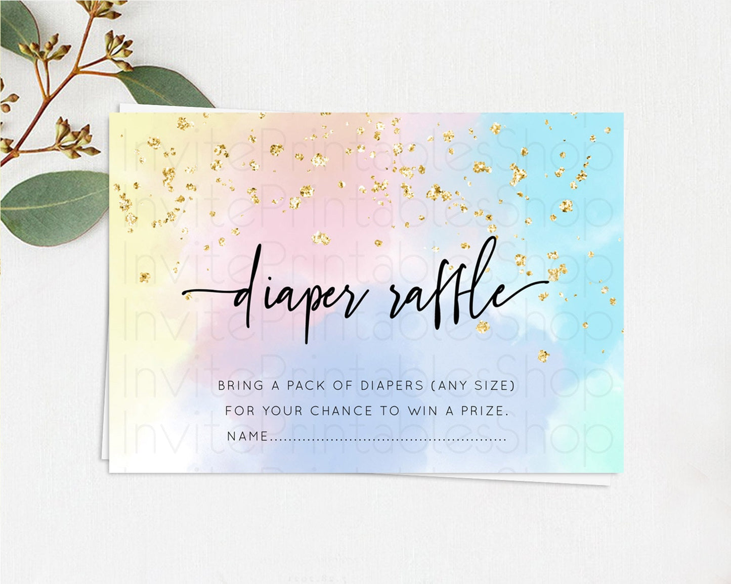 Pastel Diaper Raffle Card Pastel Rainbow Diaper Raffle Insert Colorful Ombre Watercolor Diaper Ticket Confetti Glitter Raffle Game D10368