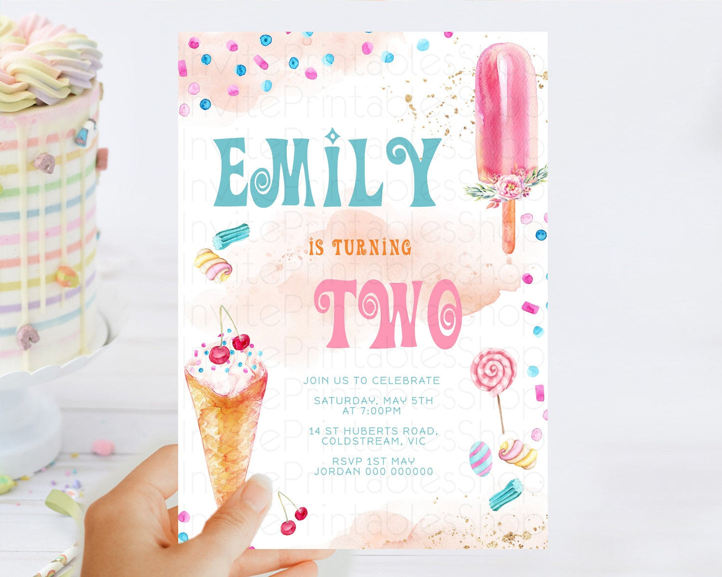 Ice Cream Birthday Invitation Sweet One Invitation Heres The Scoop Invite Two Sweet Party Pastel Invitation 2nd 1st First Birthday D10554