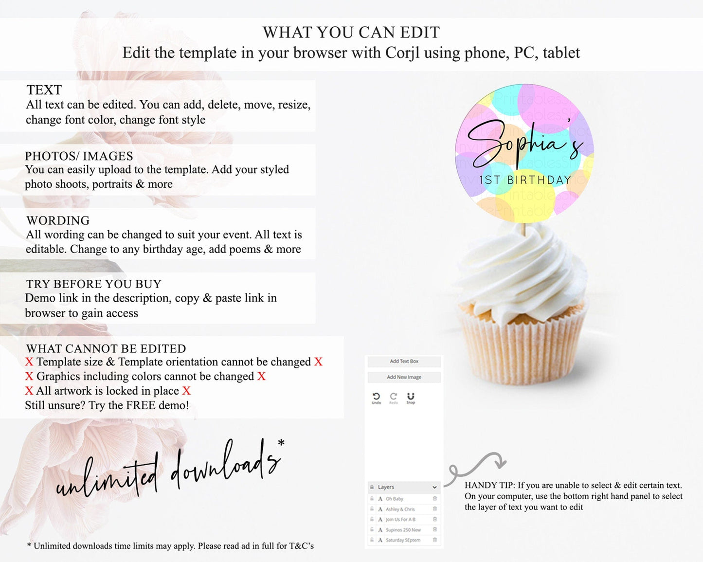 Pastel Cupcake Toppers Pastel Confetti Cupcake Topper Bubbles Sprinkles Colorful Rainbow Confetti Cupcake First Birthday Party Decor D10406