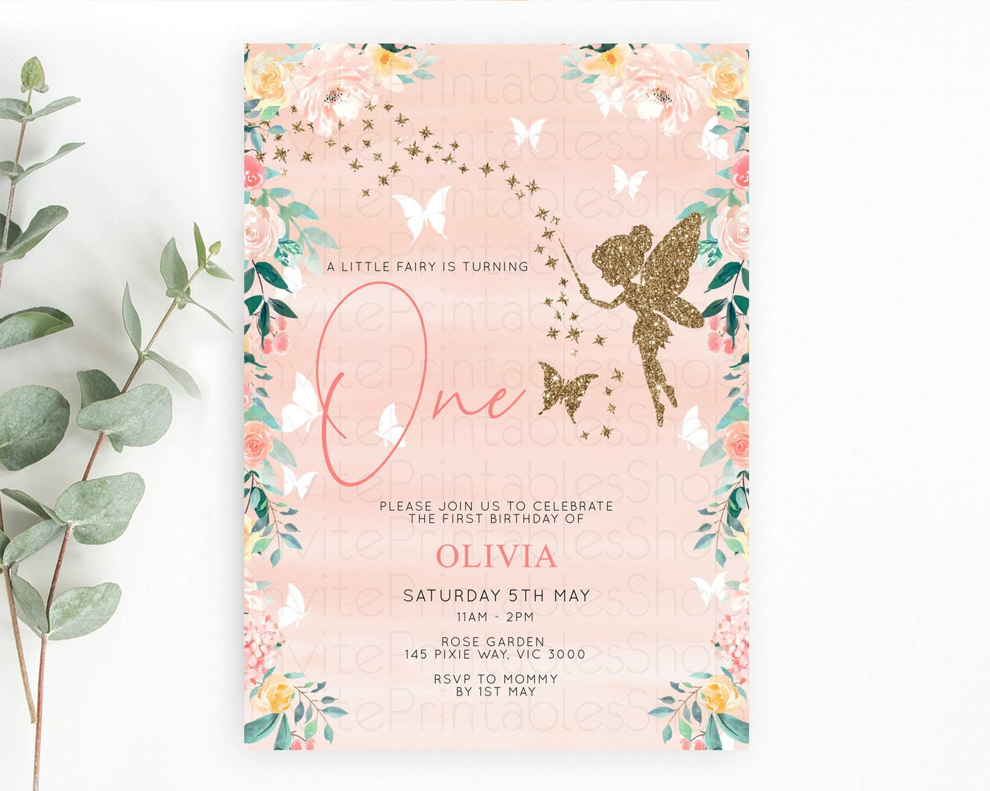 Fairy Birthday Invitation Fairy Invites Fairy Tea Party Fairy Garden Birthday Secret Garden Enchanted Garden Pastel Floral Butterfly D10792