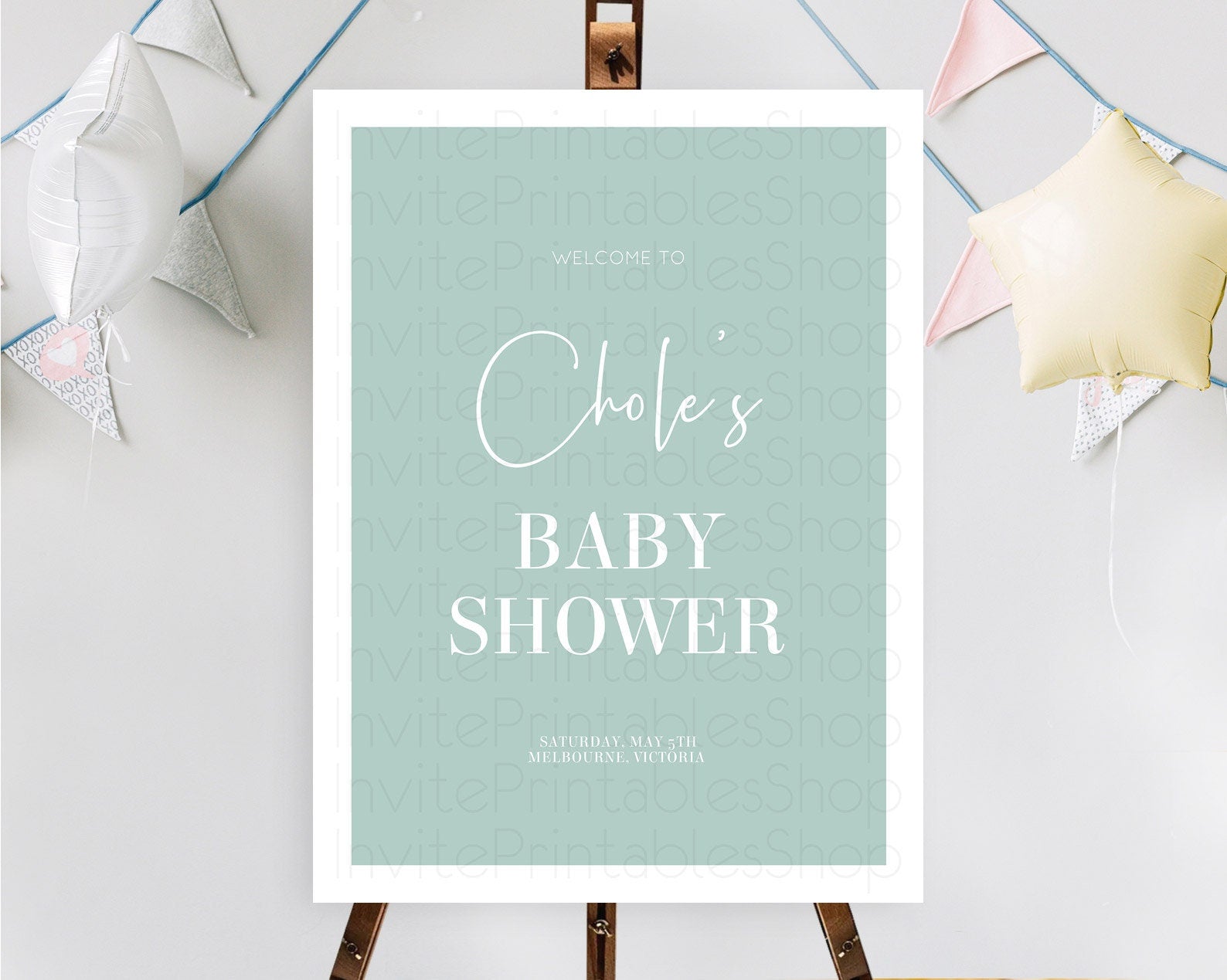 Editable Green Baby Shower Welcome Sign Plain Green Welcome Board Minimalist