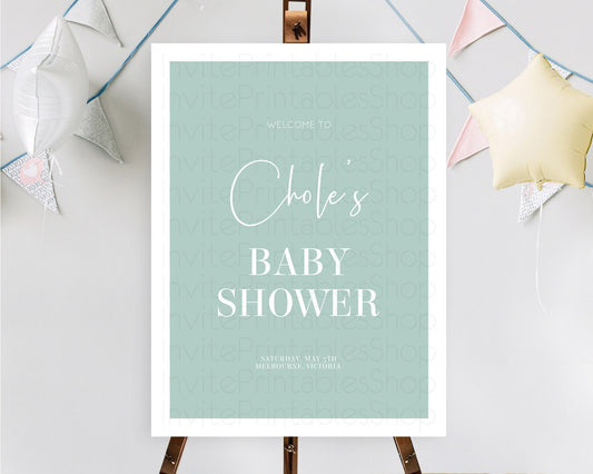 Editable Green Baby Shower Welcome Sign Plain Green Welcome Board Minimalist