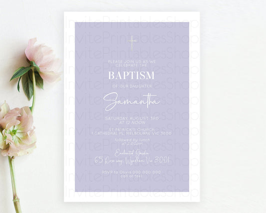 Editable Purple Baptism Invitation Plain Purple Baptism 1st Birthday Invitat