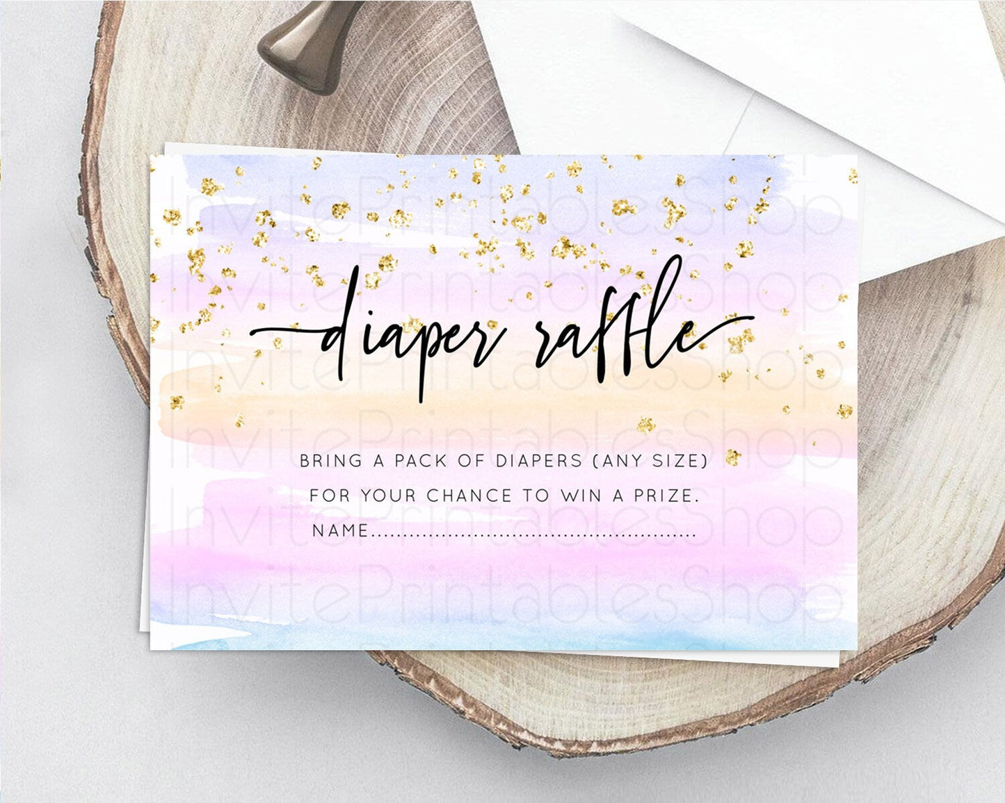 Pastel Diaper Raffle Card Pastel Rainbow Diaper Raffle Insert Colorful Ombre Watercolor Diaper Ticket Confetti Glitter Raffle Game D10594
