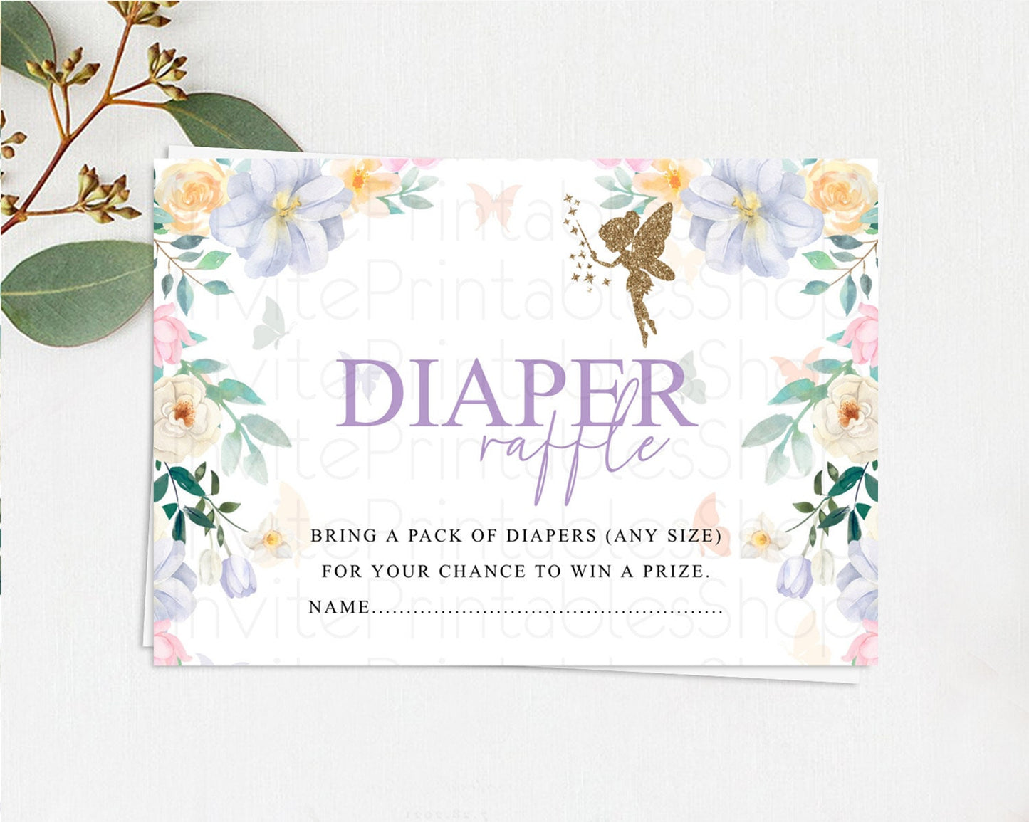 Fairy Diaper Raffle Card Fairy Diaper Insert Enchanted Garden Fairy Diaper Ticket Pastel Floral Butterfly Secret Garden Raffle Game D10474