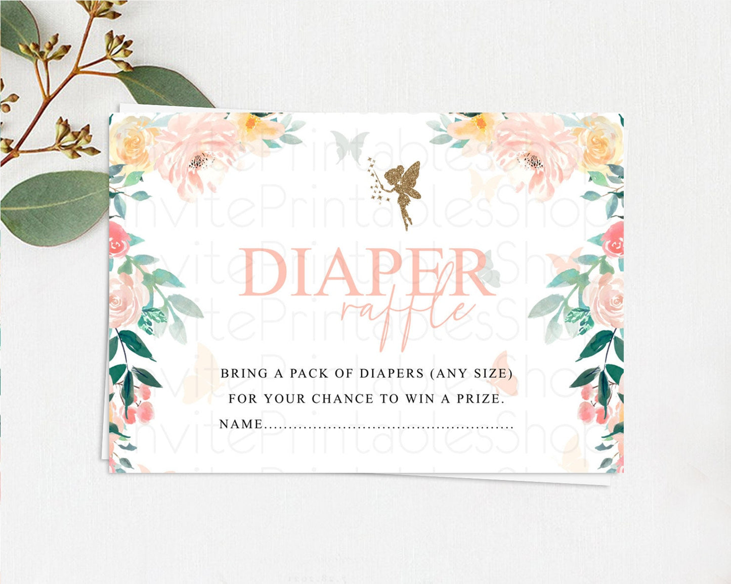 Fairy Diaper Raffle Card Fairy Diaper Insert Enchanted Garden Fairy Diaper Ticket Pastel Floral Butterfly Secret Garden Raffle Game D10789