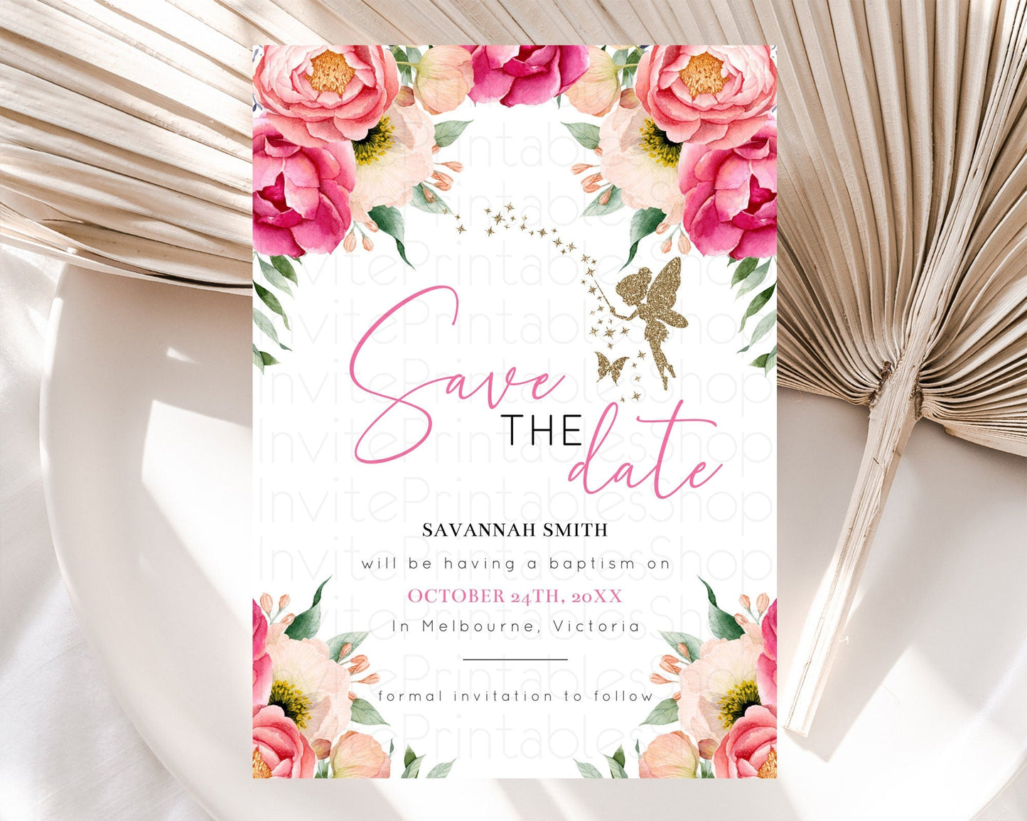 Fairy Save The Date Template Enchanted Garden Pastel Floral Butterfly Party Secret Garden Birthday Baptism Baby Shower Bridal Shower D10883