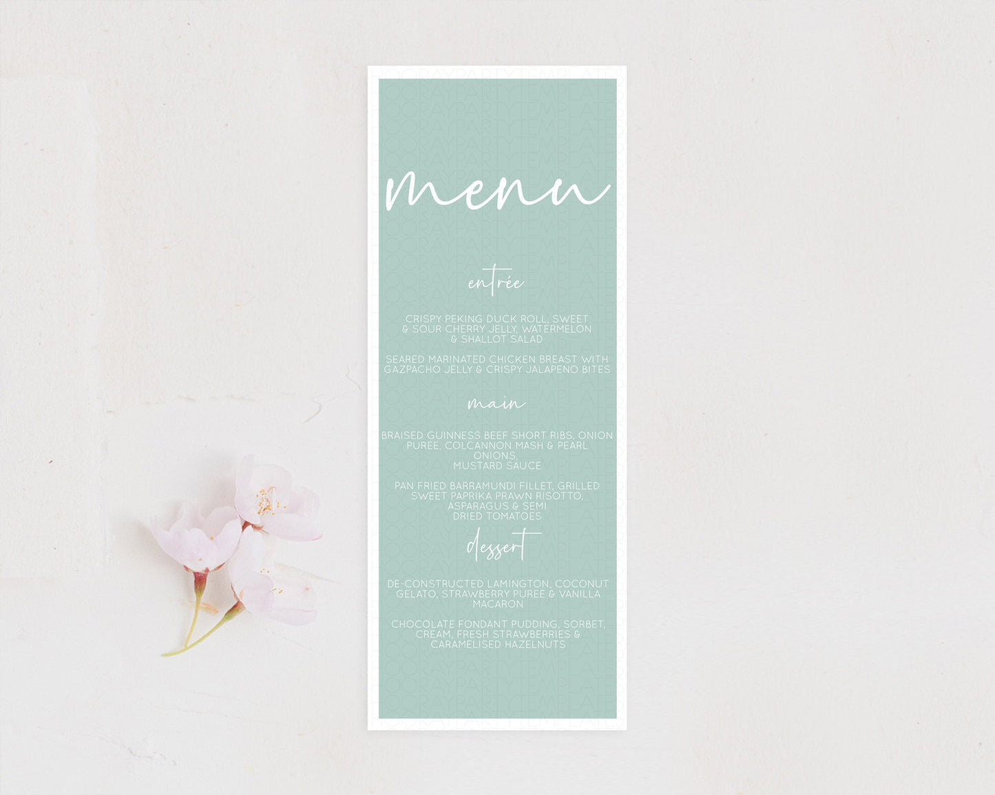 Green Menu Pastel Green Menu Template Green Minimalist Table Decor Modern Green Menu Simple Green Dinner Dessert Menu Food Menu D10736