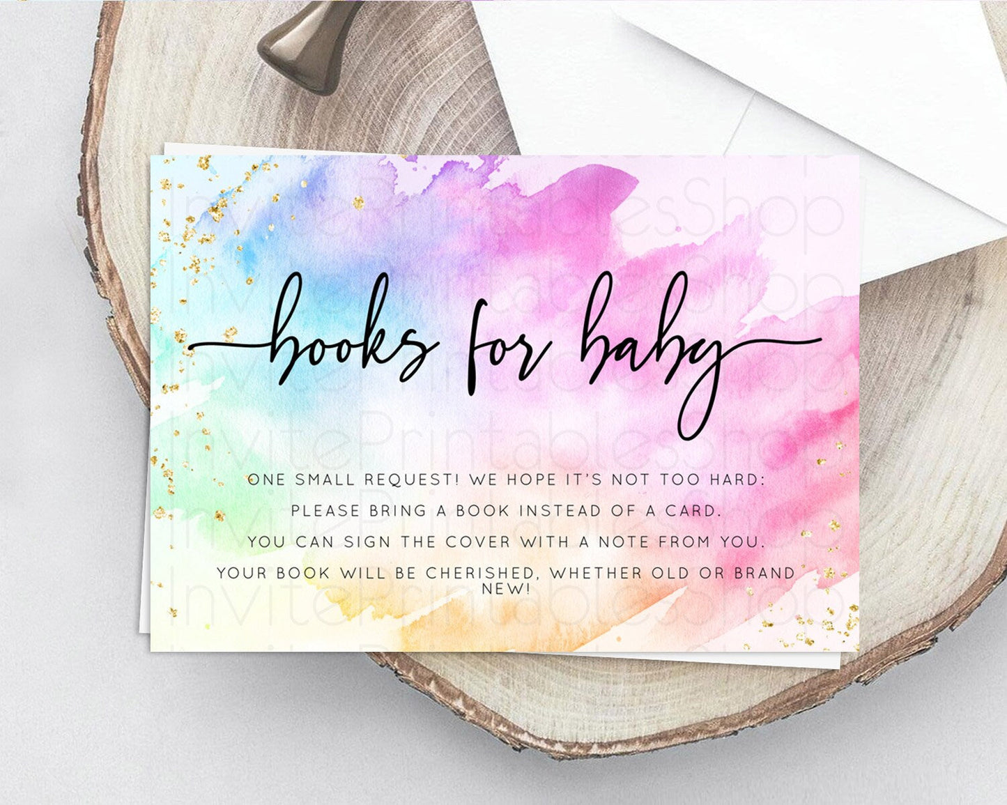 Pastel Books For Baby Card Pastel Rainbow Book Insert Colorful Ombre Watercolor Book Card Confetti Glitter Baby Book Poem Request D10449