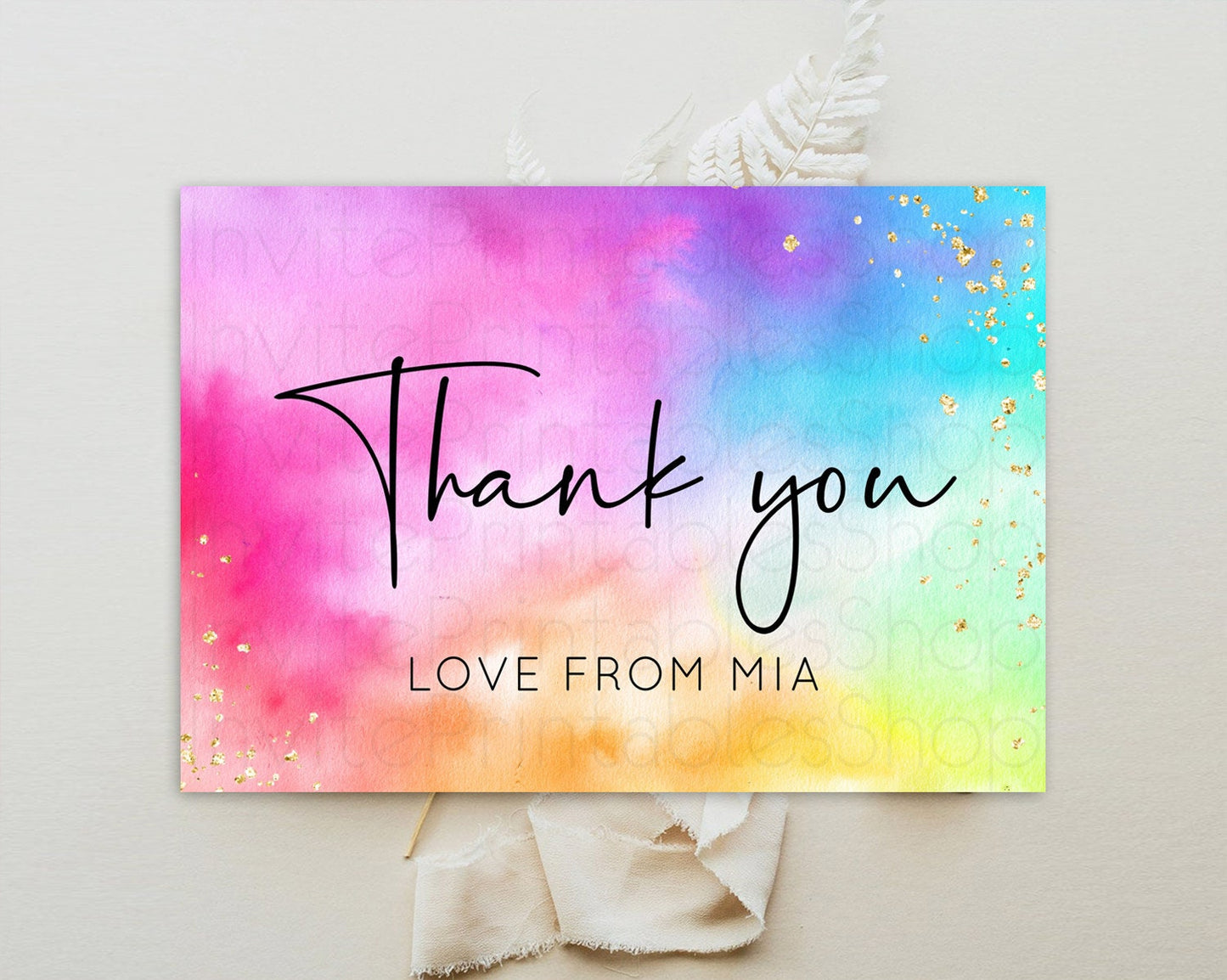 Tie Dye Thank You Rainbow Tie Dye Thank You Card Pastel Birthday Thank You Colorful Pastel Cards Rainbow Teacher Thank You Card D10456