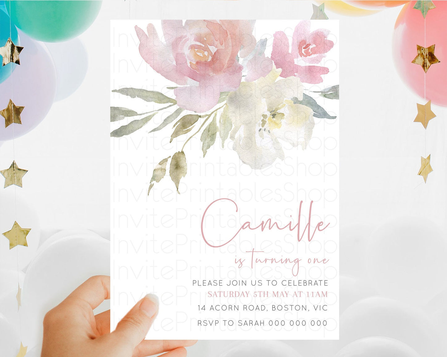 Secret Garden Invitation Wildflower Birthday Invitation Pastel Flowers Invite Enchanted Garden Boho Floral 3rd 2nd First Birthday D10183