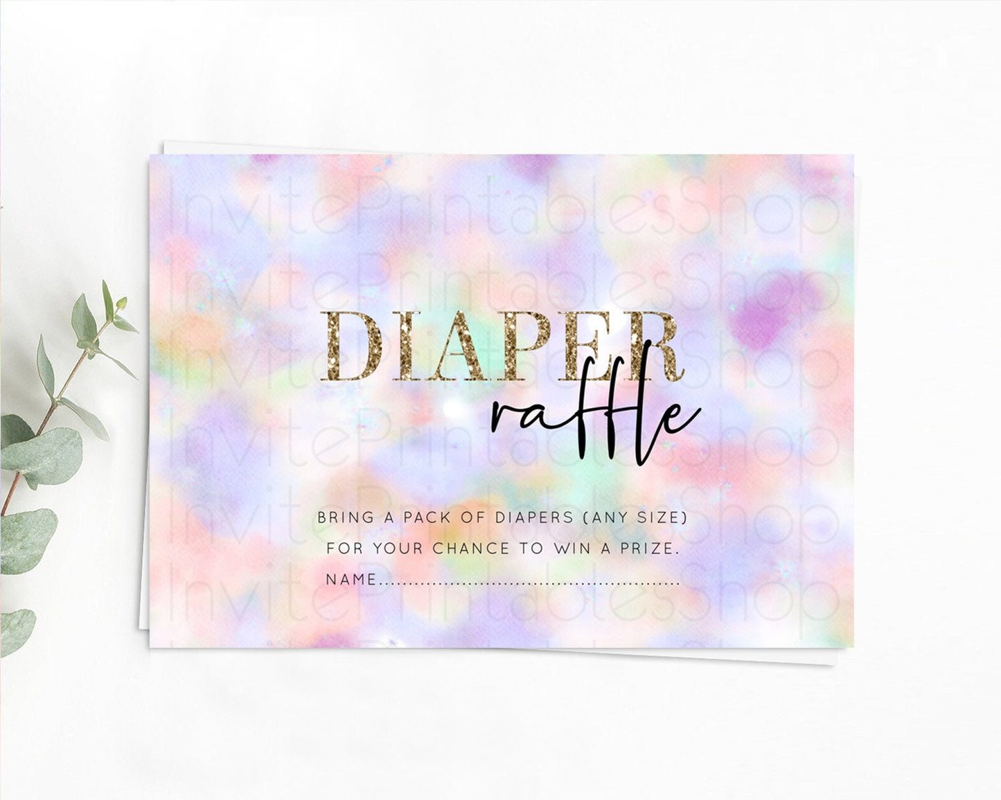 Pastel Diaper Raffle Card Pastel Rainbow Diaper Raffle Insert Colorful Ombre Watercolor Diaper Ticket Confetti Glitter Raffle Game D10697