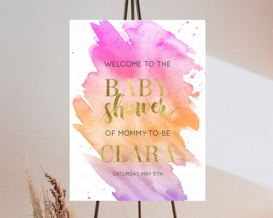 Editable Pastel Baby Shower Welcome Sign Pastel Rainbow Welcome Sign Colorfu