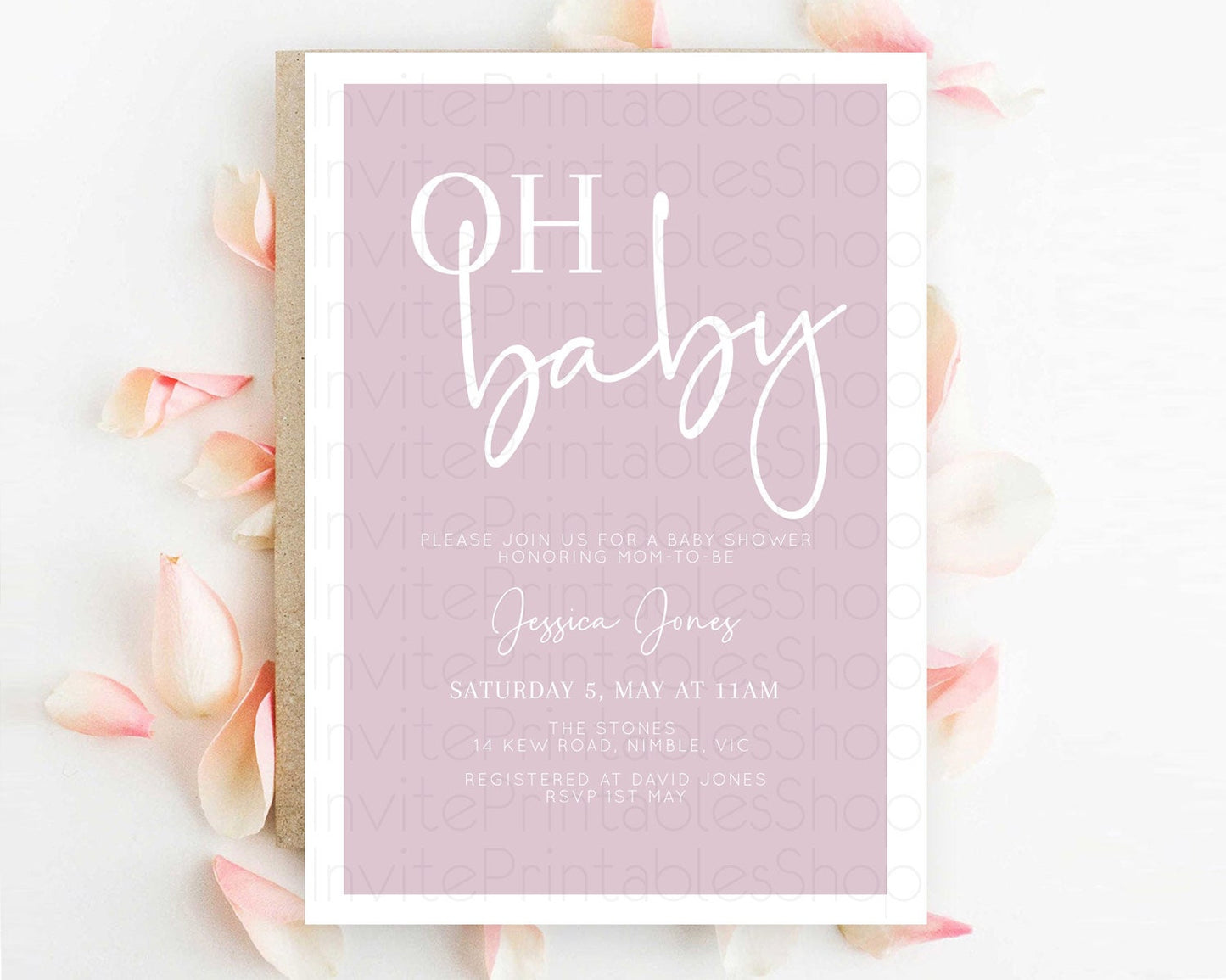 Minimalist Pink Baby Shower Invitation: Pink Invitation, It's a Girl, Modern and Simple Pastel Pink Invites for a Stylish Celebration D10940