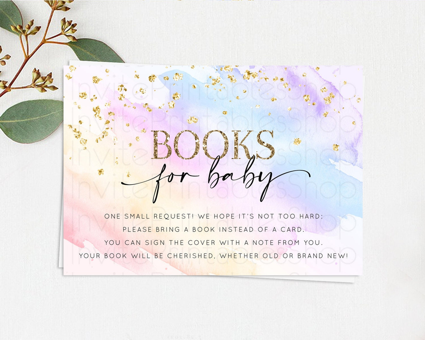 Pastel Books For Baby Card Pastel Rainbow Book Insert Colorful Ombre Watercolor Book Card Confetti Glitter Baby Book Poem Request D10635