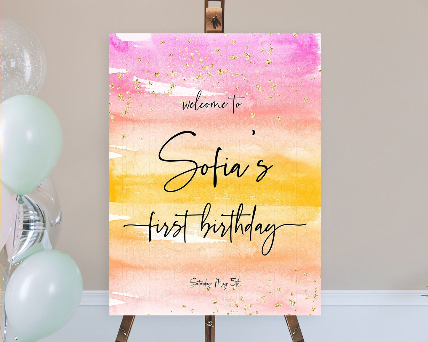 Pastel Welcome Sign Pastel Rainbow Welcome Sign Colorful Rainbow Confetti Watercolor Glitter Pastel First Birthday Welcome Sign D10520