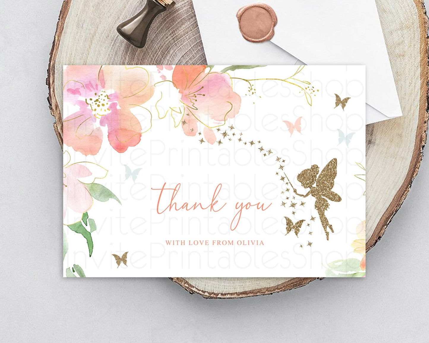 Fairy Thank You Fairy Thank You Card Enchanted Garden Pastel Butterfly Birthday Thank You Floral Secret Garden Teacher Thank You D10934