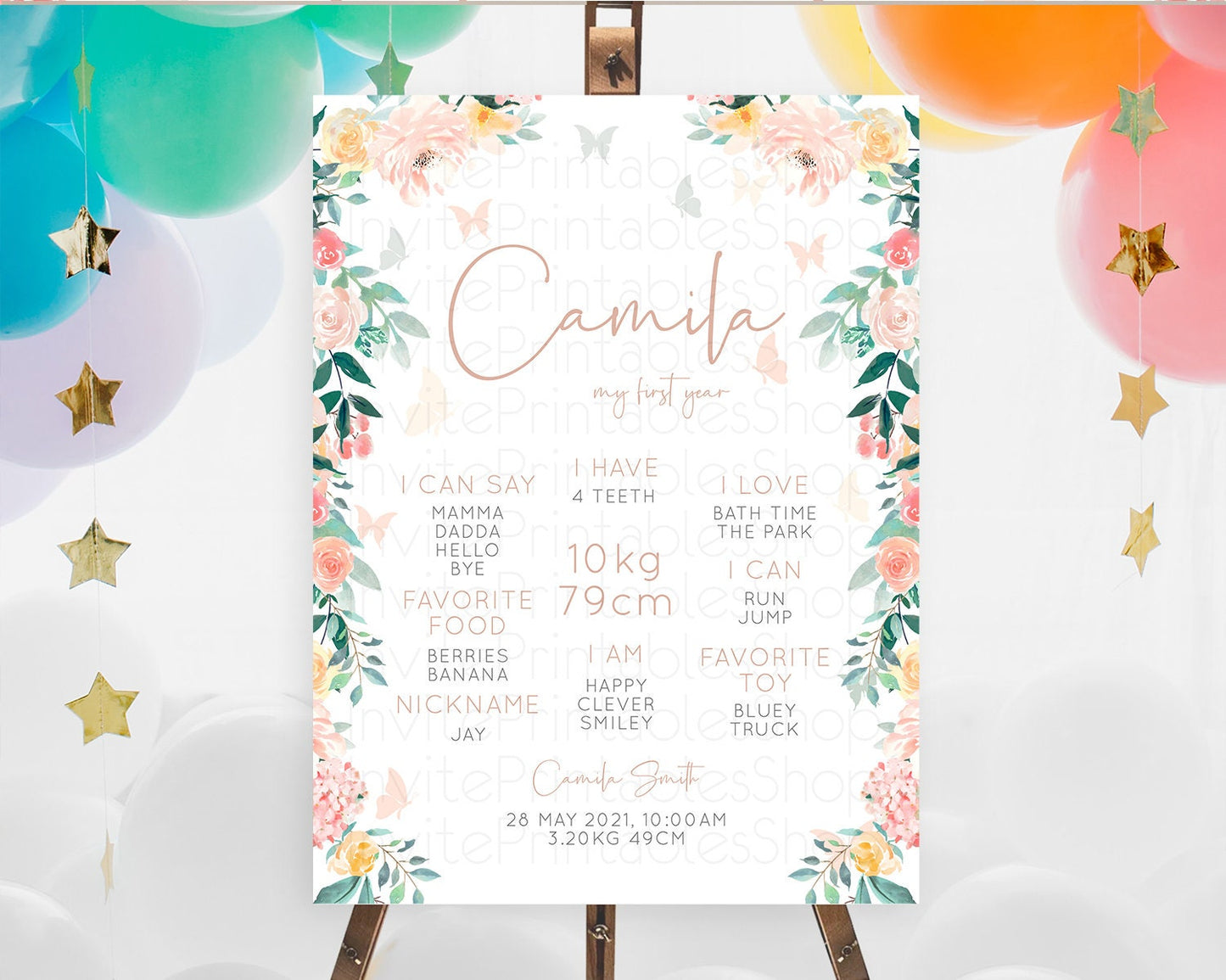Secret Garden Milestone Board Wildflower First Birthday Milestone Poster Pastel Flowers Milestone Boho Wildflower 1st Birthday Sign D10706