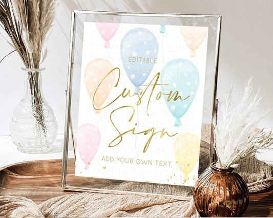 Editable Pastel Balloons Sign Template Rainbow Confetti Balloon Party Colorf