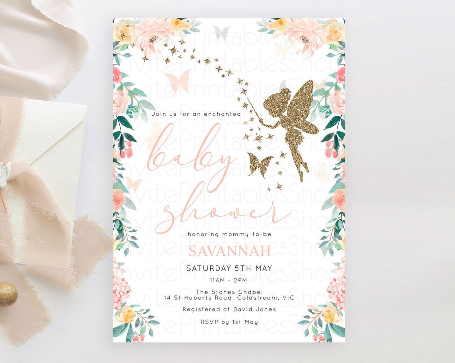 Fairy Baby Shower Invitation Pastel Fairy Invites Fairy Tea Party Fairy Garden Theme Secret Garden Enchanted Garden Floral Butterfly D10789