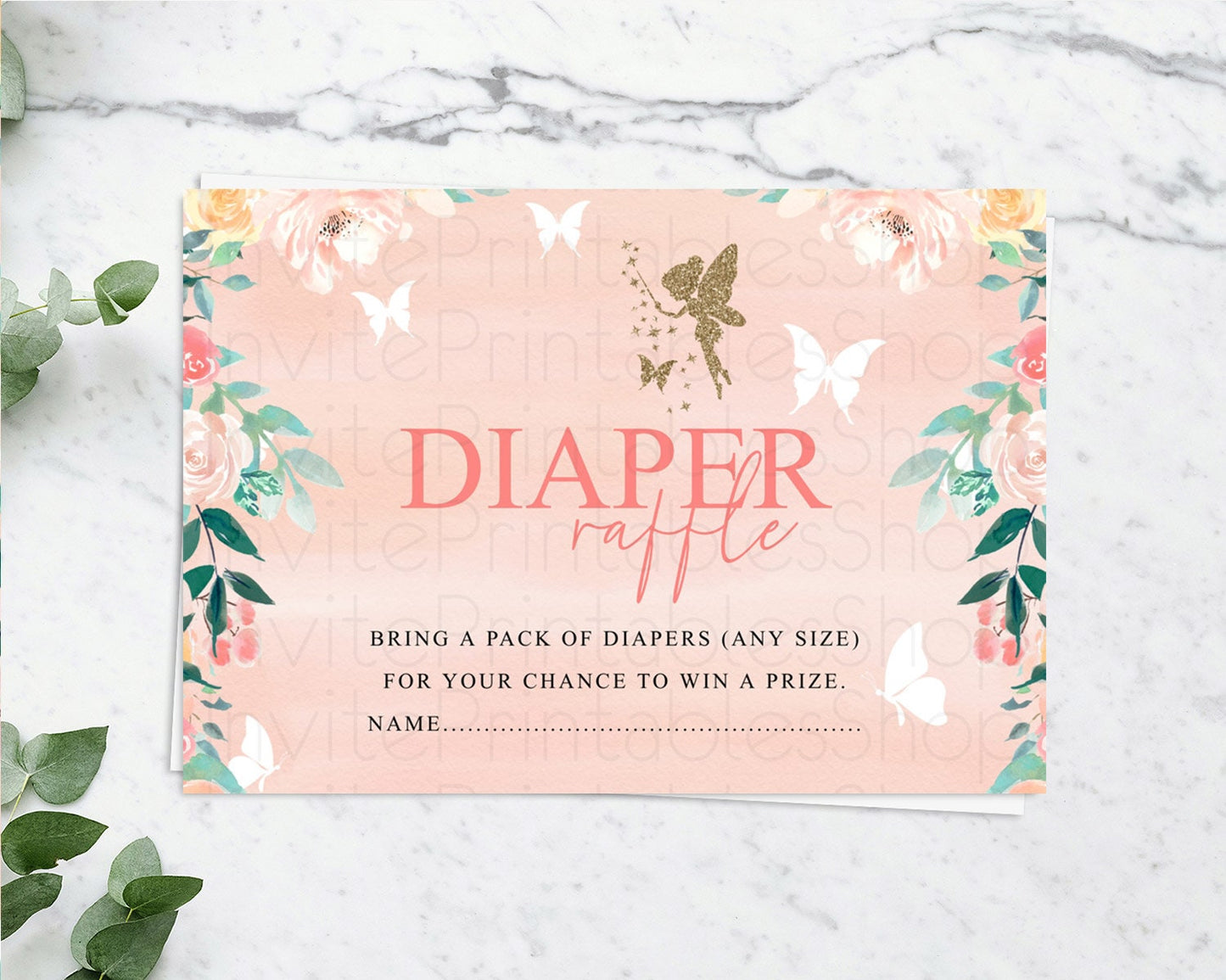 Fairy Diaper Raffle Card Fairy Diaper Insert Enchanted Garden Fairy Diaper Ticket Pastel Floral Butterfly Secret Garden Raffle Game D10792