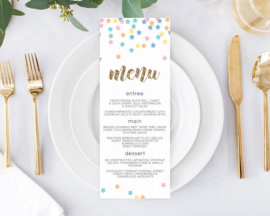 Editable Star Menu Template Pastel Stars Menu Shooting Star Twinkle Little S