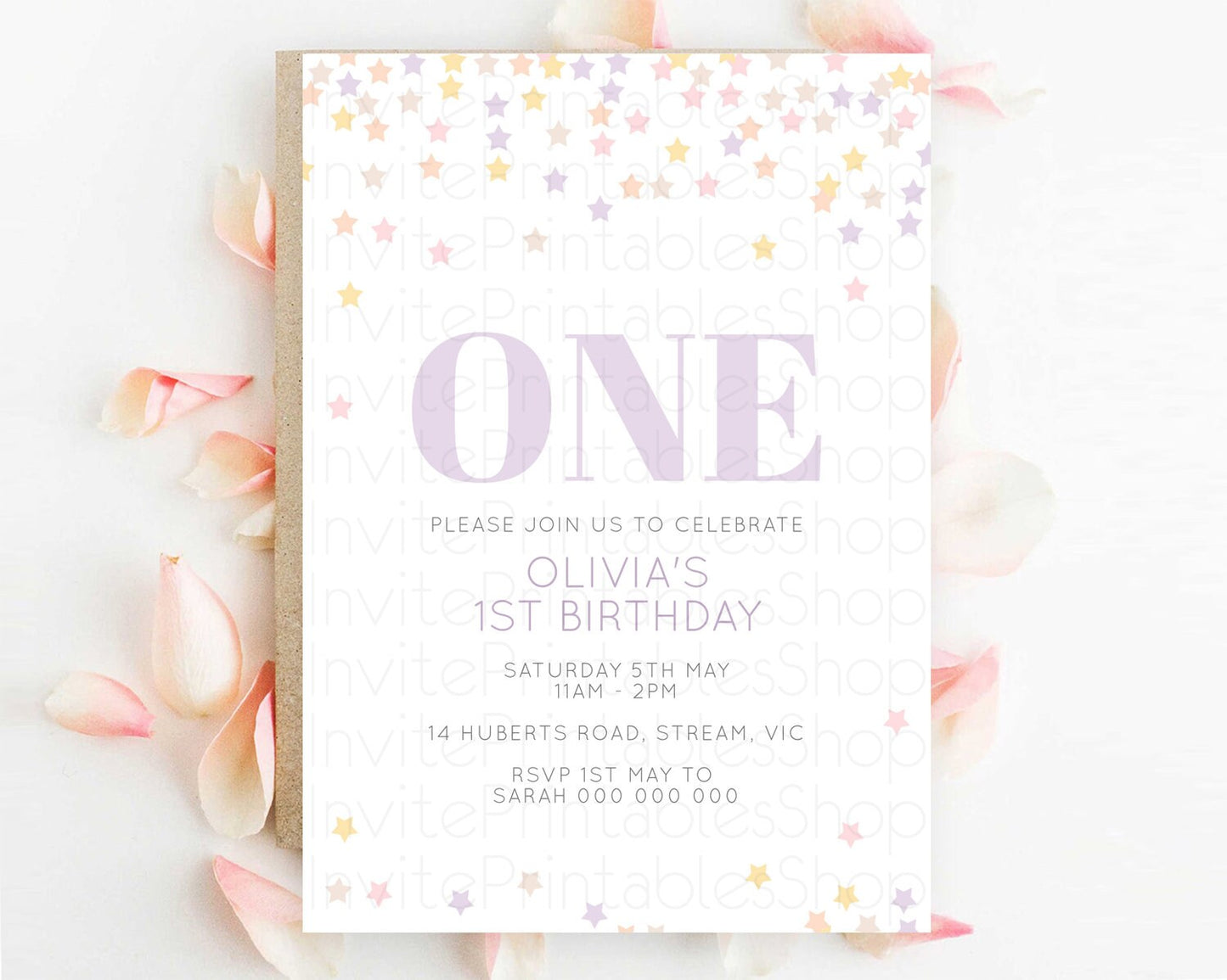 Star Birthday Invitation Pastel Stars Invite Shooting Star Party Rainbow Colorful Confetti Twinkle Little Star 2nd First Birthday D10810