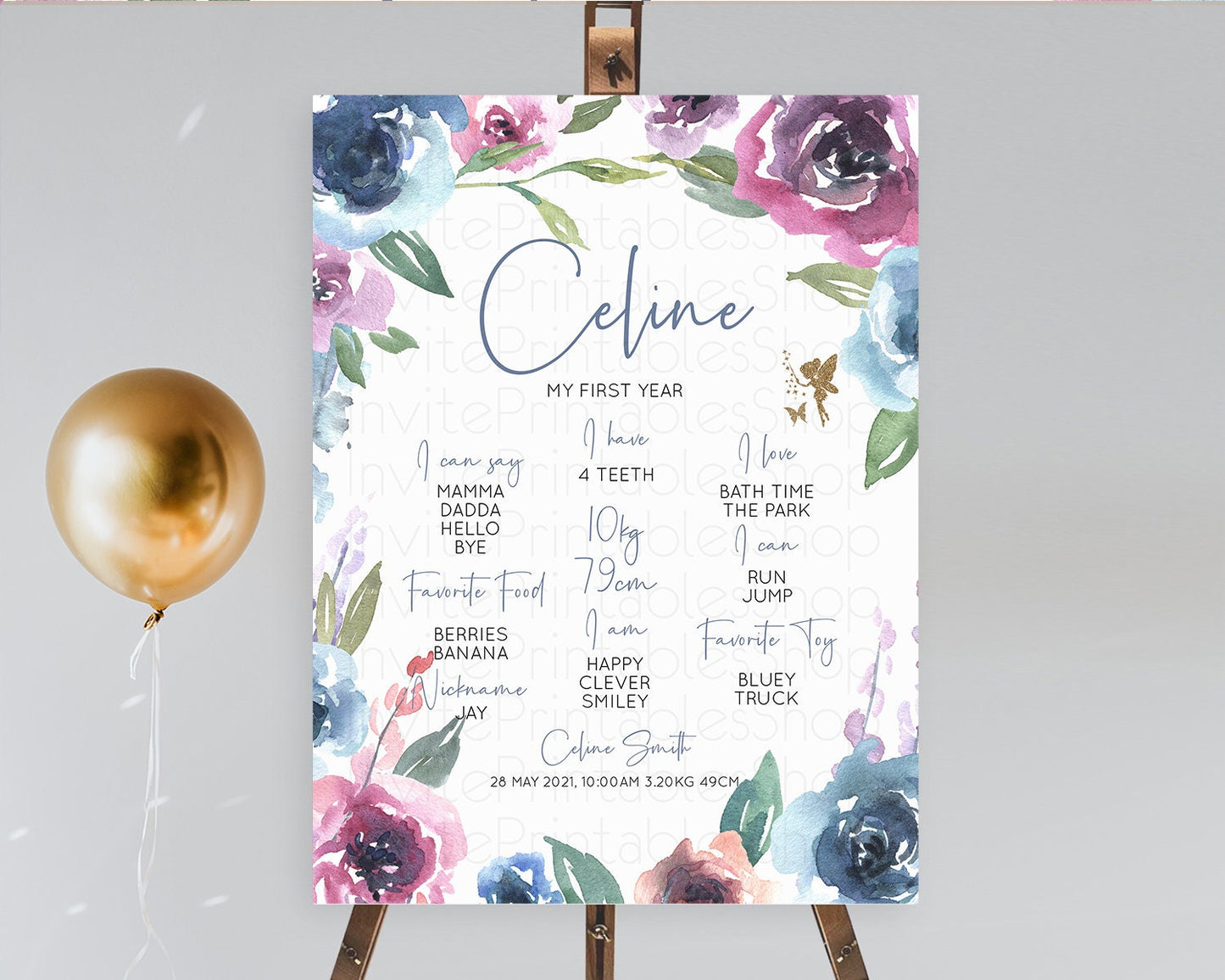 Fairy First Birthday Milestone Poster Fairy Secret Garden Milestone Board Enchanted Garden Pastel Floral Butterfly 1st Birthday Sign D10188