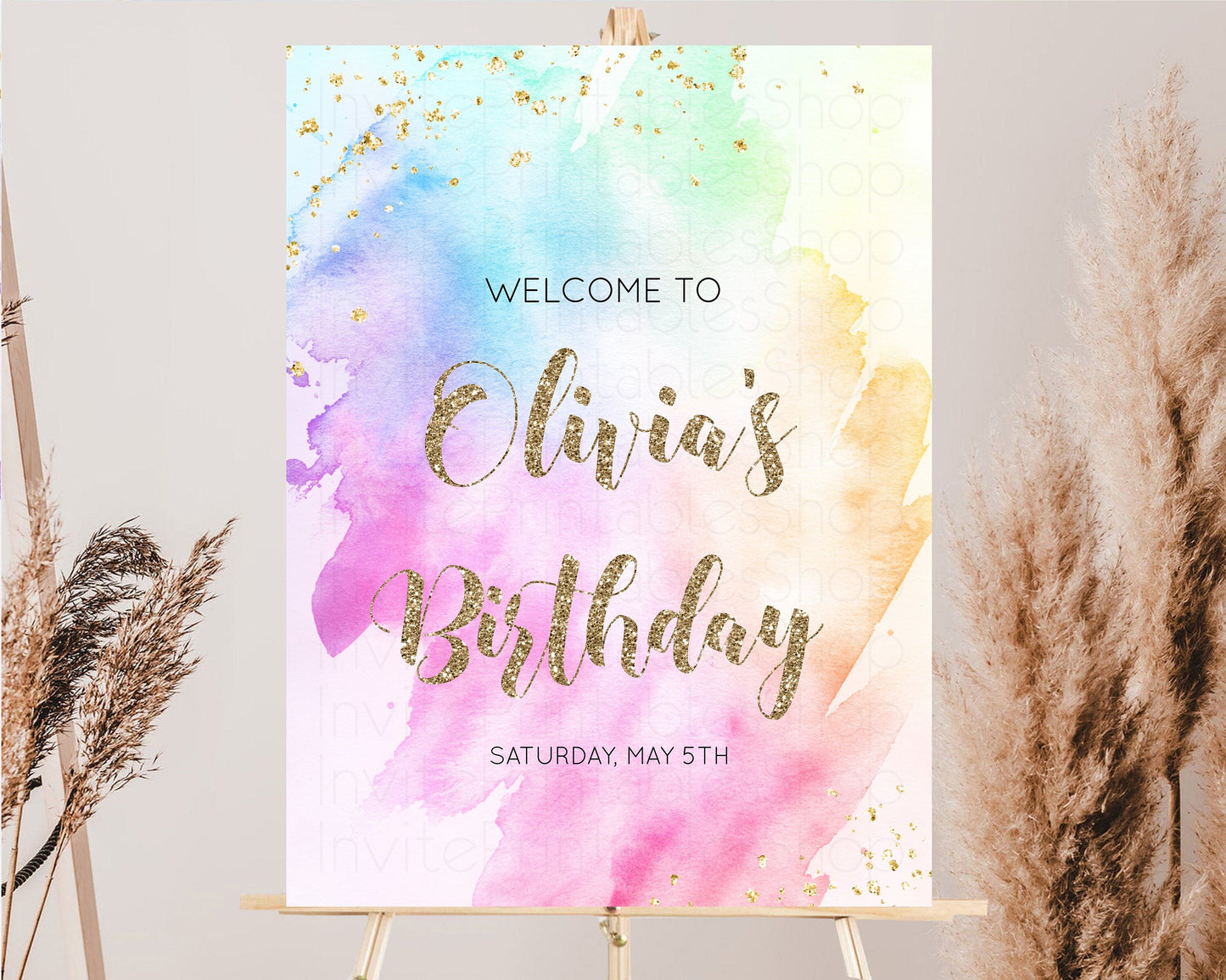 Rainbow Welcome Sign Pastel 1st Birthday Sign Ombre Watercolor Birthday Welcome Sign Pastel Splash Welcome Sign Glitter Sprinkle Sign g504