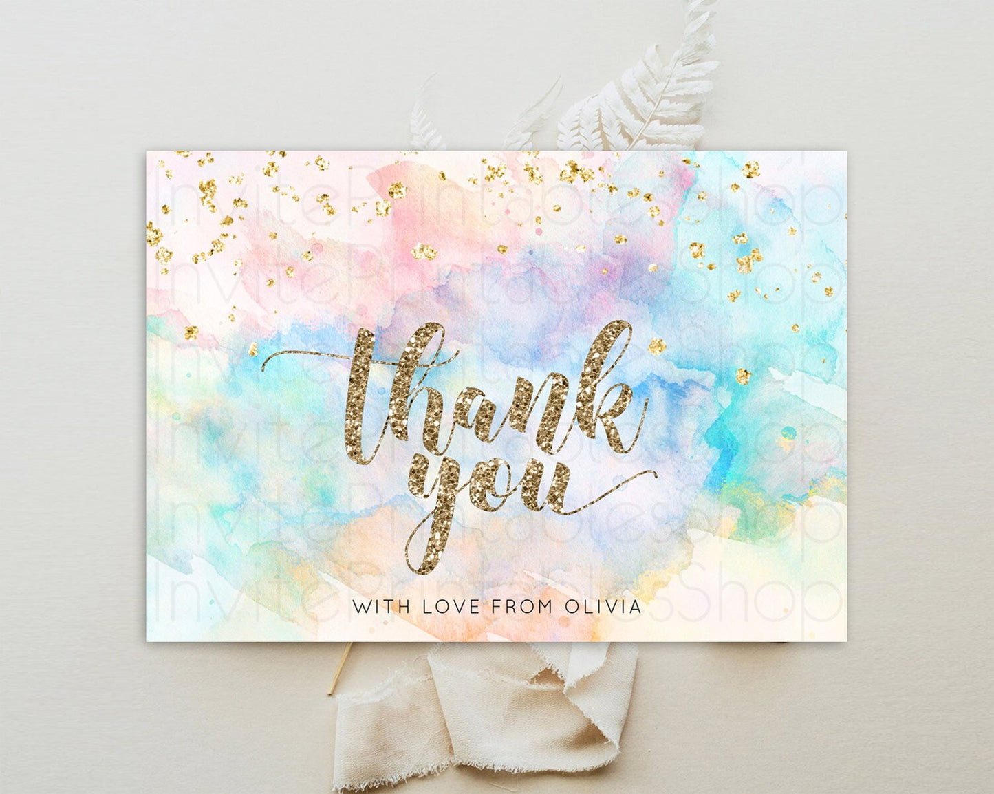 Pastel Thank You Rainbow Thank You Card Colorful Pastel Birthday Thank You Card Confetti Watercolor Pastel Teacher Thank You Cards D10261