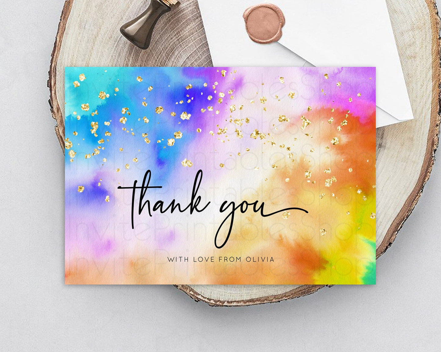 Tie Dye Thank You Rainbow Tie Dye Thank You Card Pastel Birthday Thank You Colorful Pastel Cards Rainbow Teacher Thank You Card D10530