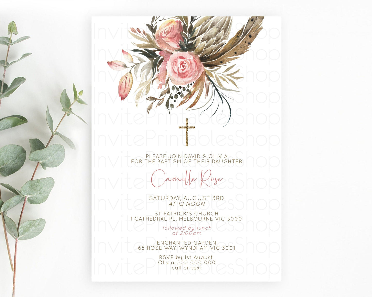 Secret Garden Baptism Invitation Wildflower Baptism Birthday Invite Pastel Flowers Christening Invite Enchanted Garden Boho Floral  D10686