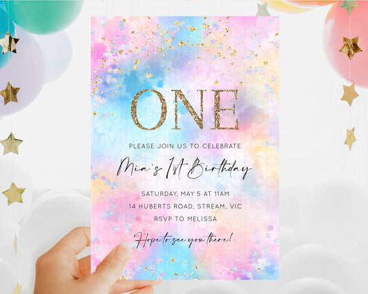 Editable Rainbow Birthday Invitation Colorful Pastel Watercolor Invitation G