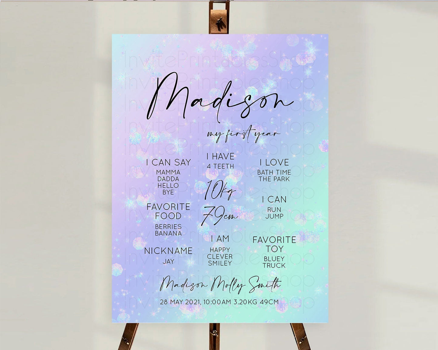 Rainbow First Birthday Milestone Poster Colorful Pastel Watercolor Iridescent Sprinkles Ombre Pastel Milestone Board First Birthday D10663