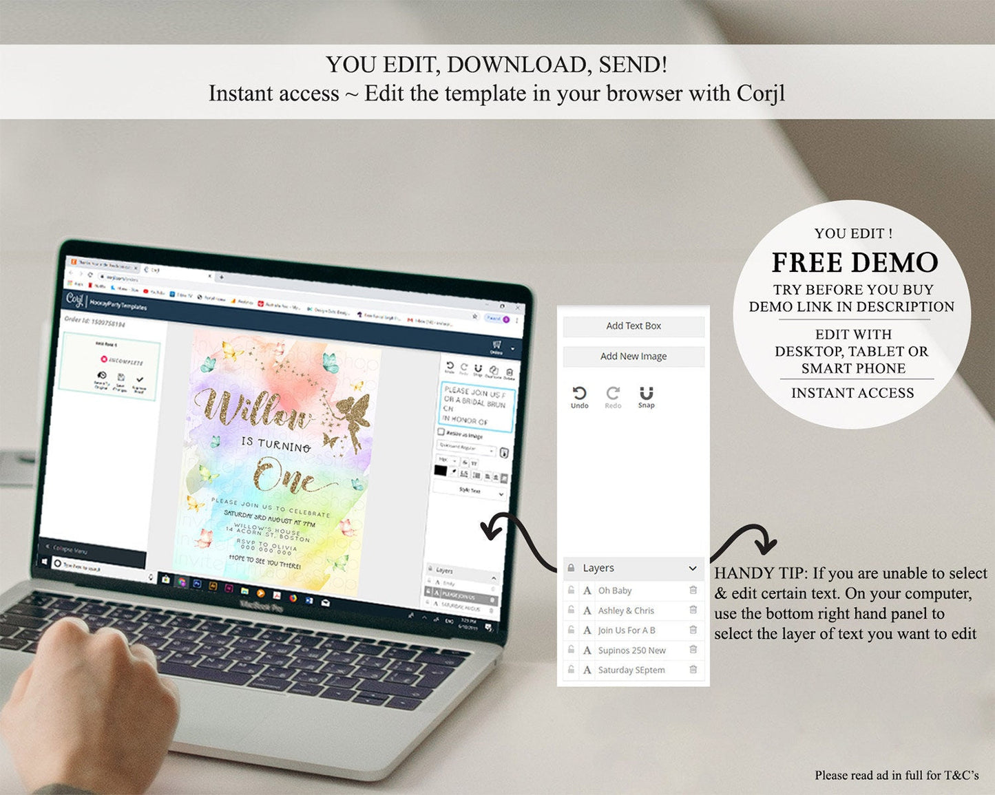 Pastel Fairy Birthday Invitation Pastel Butterflies Fairy Birthday Invitation Rainbow Ombre Watercolor 1st 2nd Birthday Invitation D23349