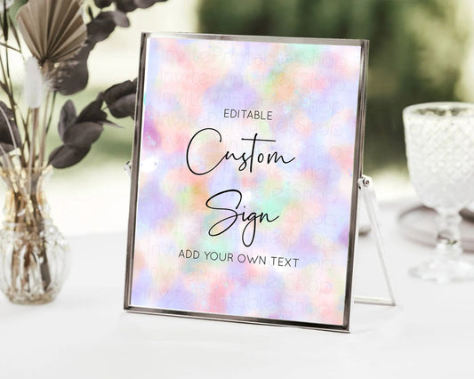 Editable Pastel Sign Ombre Table Sign Decor Pastel Ombre Rainbow Watercolor