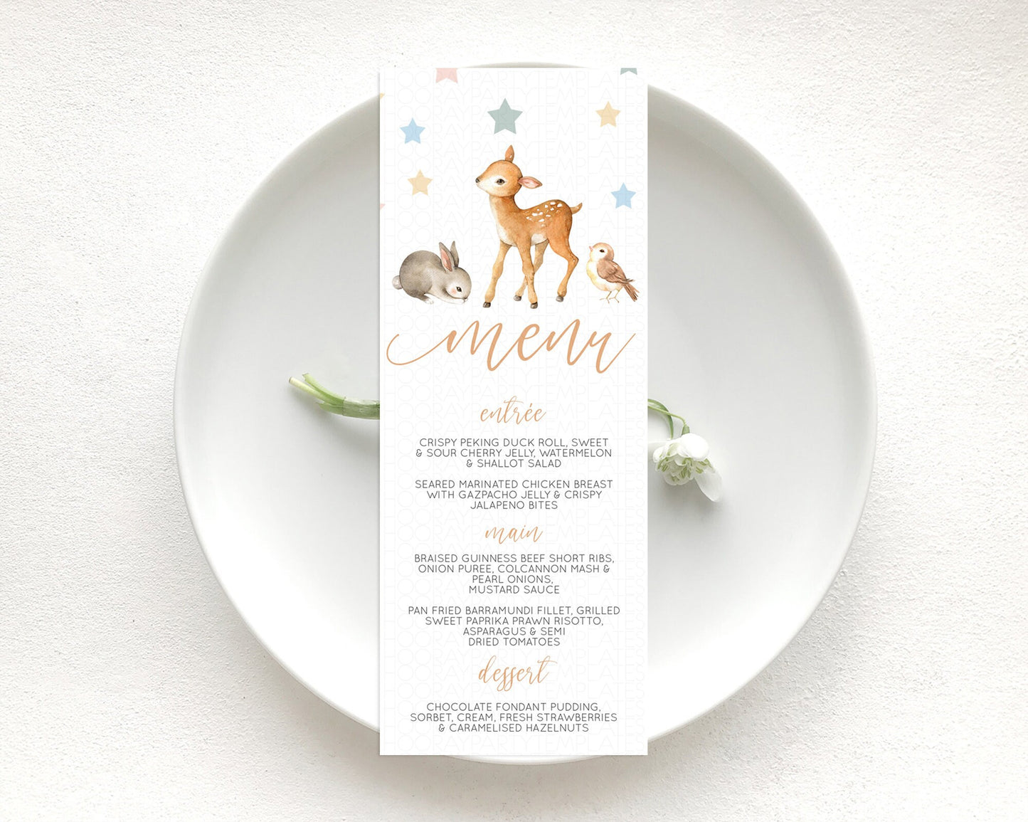 Fawn Menu Deer Menu Template Pastel Floral Deer Table Decor Enchanted Forest Butterfly Floral Dinner Dessert Menu Party Food Menu D10918