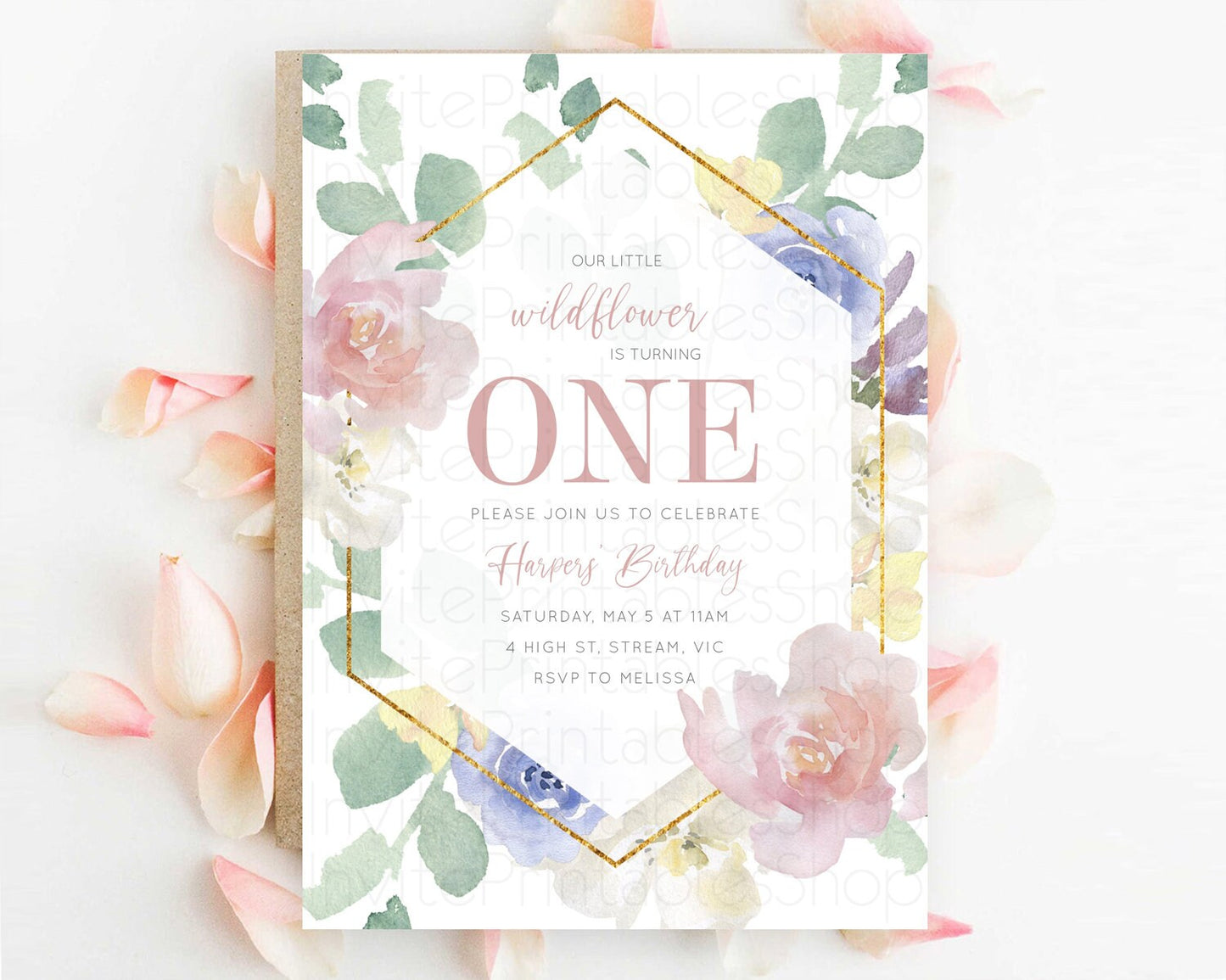 Secret Garden Invitation Wildflower Birthday Invitation Pastel Flowers Invite Enchanted Garden Boho Floral 3rd 2nd First Birthday D10254