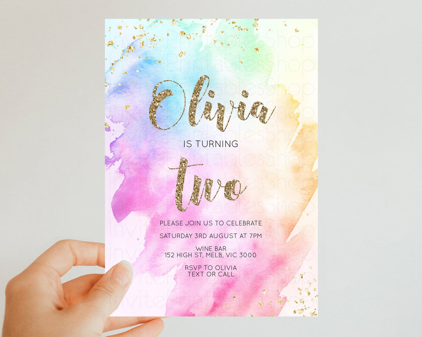 Rainbow Birthday Invitation Pastel Rainbow Birthday Invitation Ombre Watercolor Invite Colorful Splash Glitter Sprinkles 1st 2nd 3rd g504