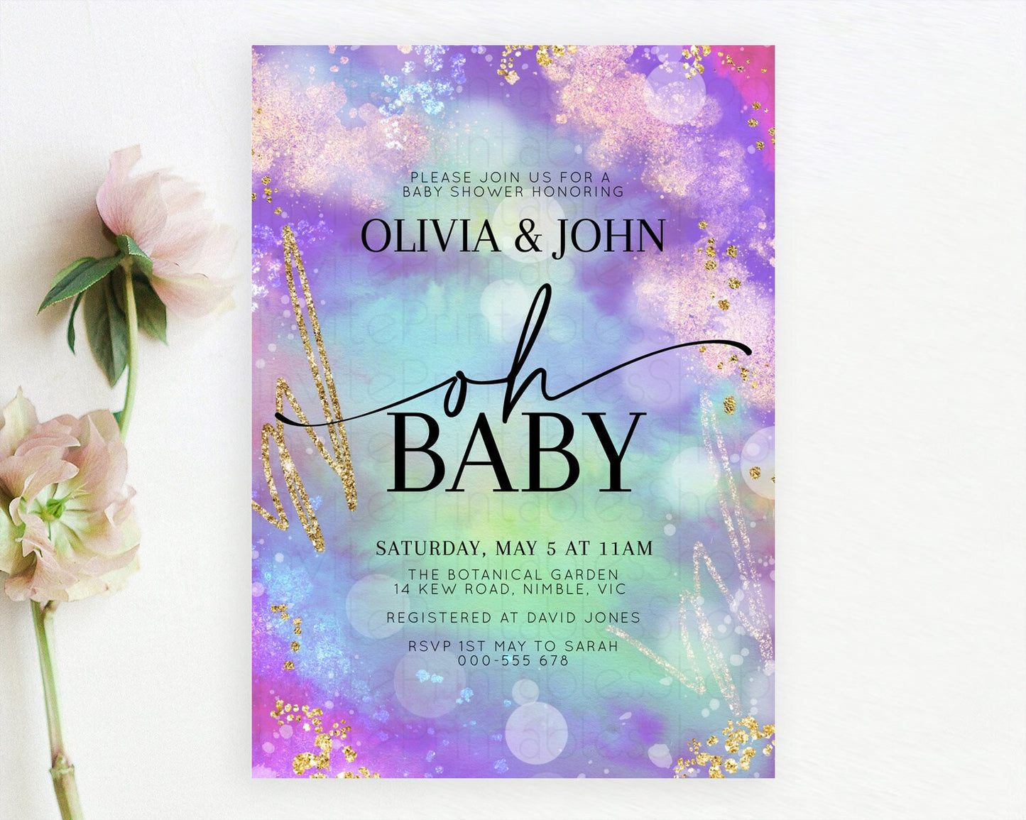 Rainbow Baby Shower Invitation Pastel Rainbow Baby Invitation Pastel Watercolor Invitation Colorful Ombre Sprinkle Shower D10680