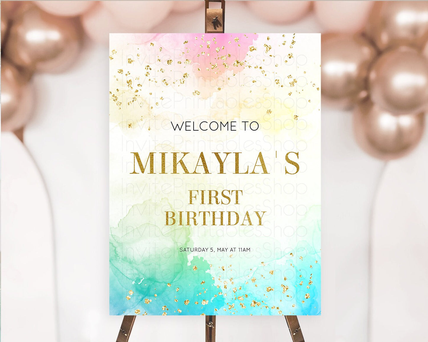 Pastel Welcome Sign Pastel Rainbow Welcome Sign Colorful Rainbow Confetti Watercolor Glitter Pastel First Birthday Welcome Sign D10770