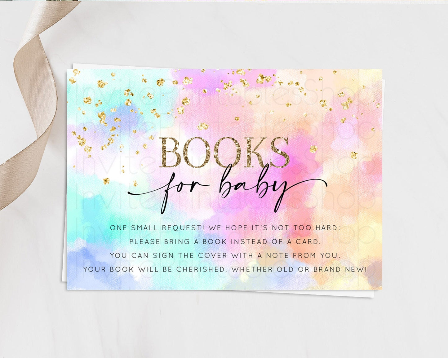 Pastel Books For Baby Card Pastel Rainbow Book Insert Colorful Ombre Watercolor Book Card Confetti Glitter Baby Book Poem Request D10667