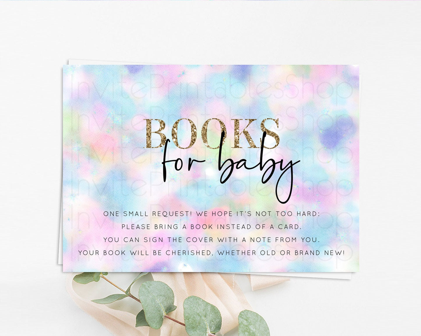 Pastel Books For Baby Card Pastel Rainbow Book Insert Colorful Ombre Watercolor Book Card Confetti Glitter Baby Book Poem Request D10694